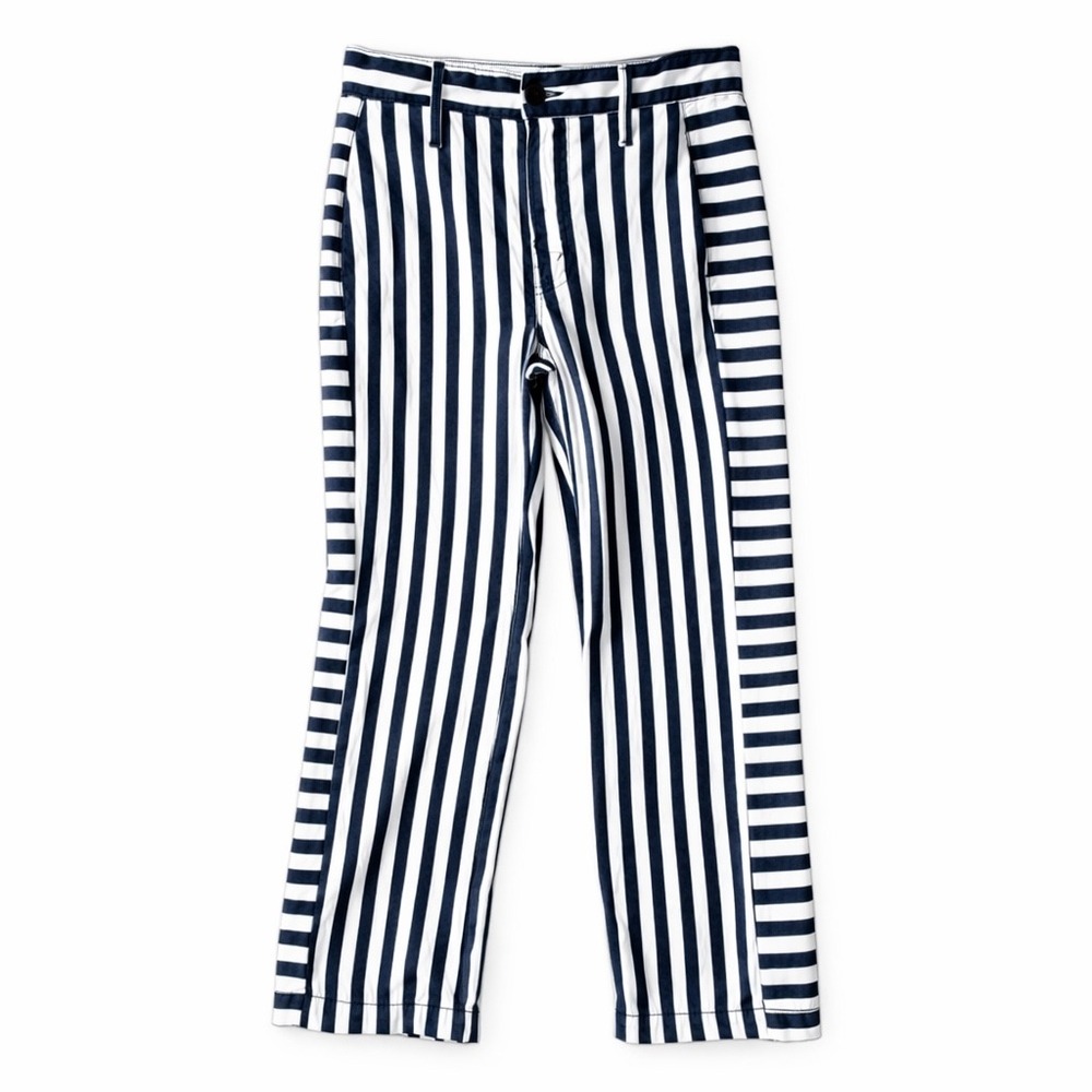 MOTHER Navy White Stripe Lyocell Pants Womens Size 25 Straight Prep Greaser USA - Picture 4 of 9